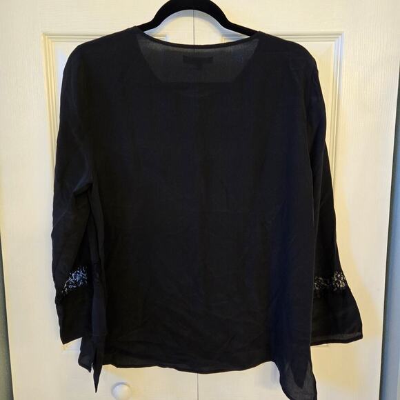 Madewell Black Silk Lace Inset Top 100% Silk Black Minimalist Whimsy Goth Office - Picture 3 of 7